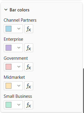 Bar colors group in grouped mode — one native color swatch per category