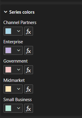 Series colors group in grouped mode — one native color swatch per category