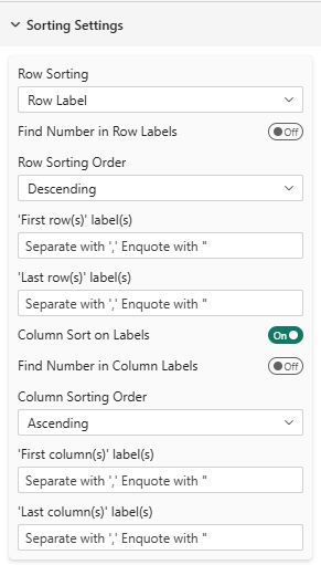 Sorting settings